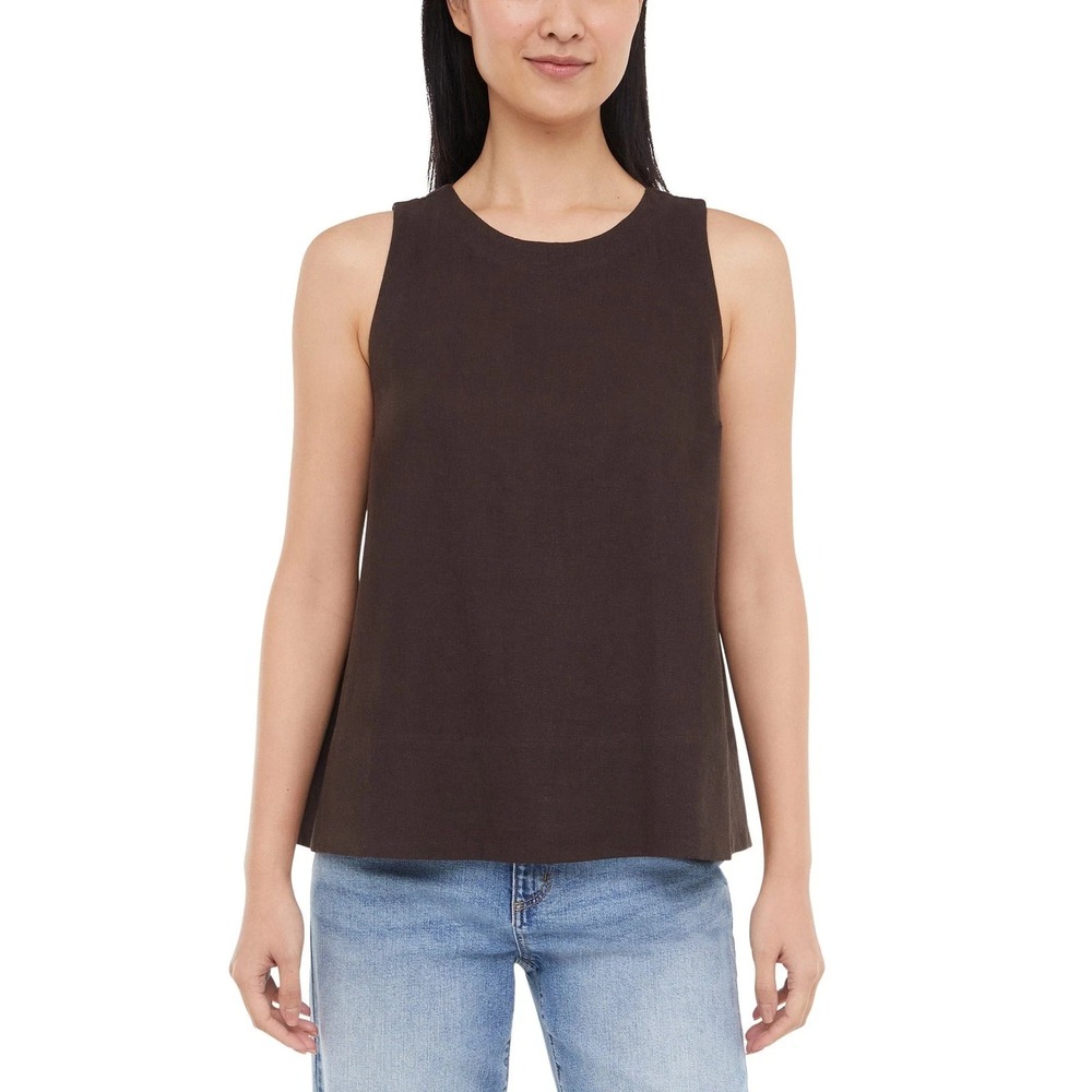 Banana Republic Women's Linen Blend Back Keyhole Sleeveless Top, Brown, Small